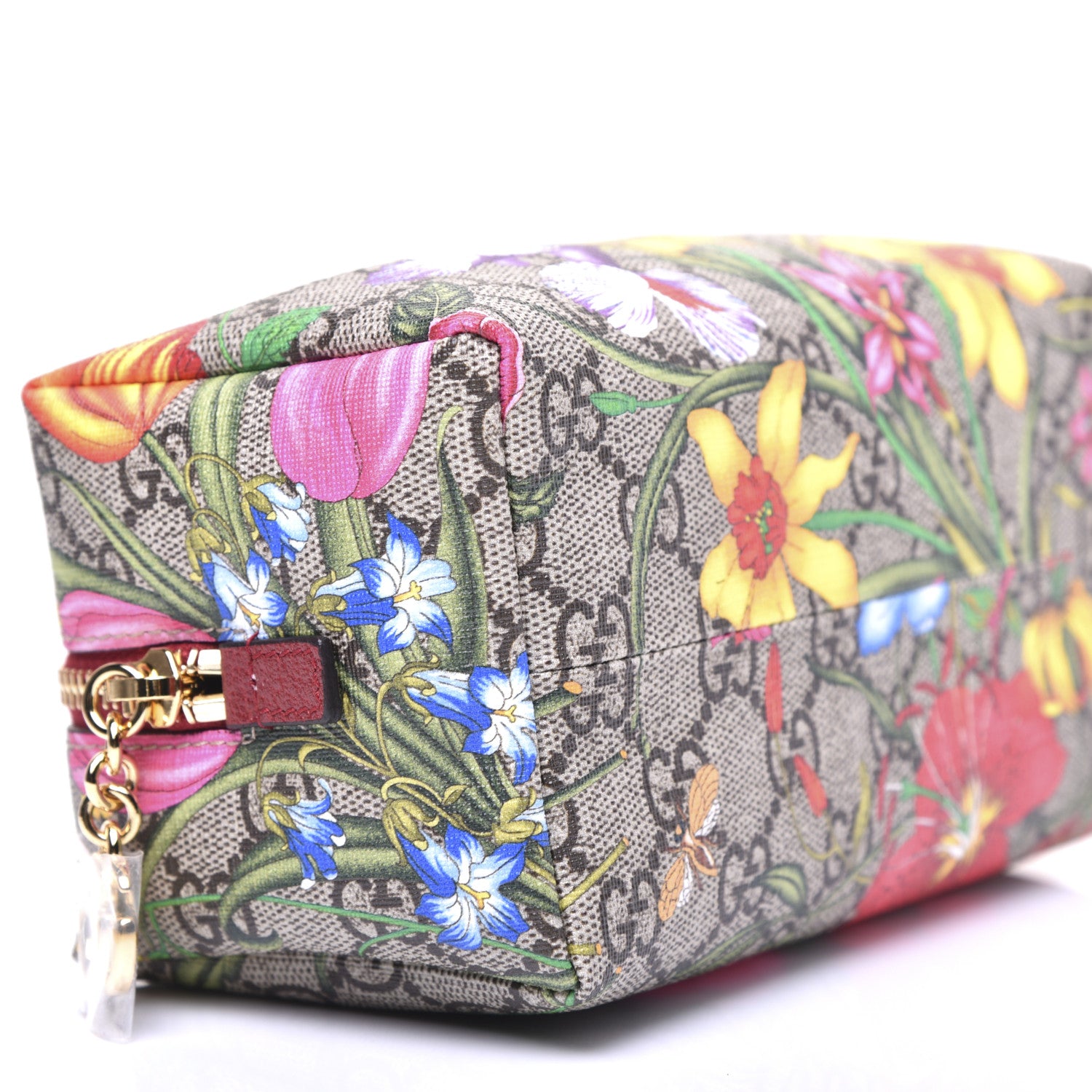 Gucci Soft GG Supreme Monogram Flora Calfskin Medium Ophidia Cosmetic Case Beige Ebony Multicolor Rosso 6 of 14