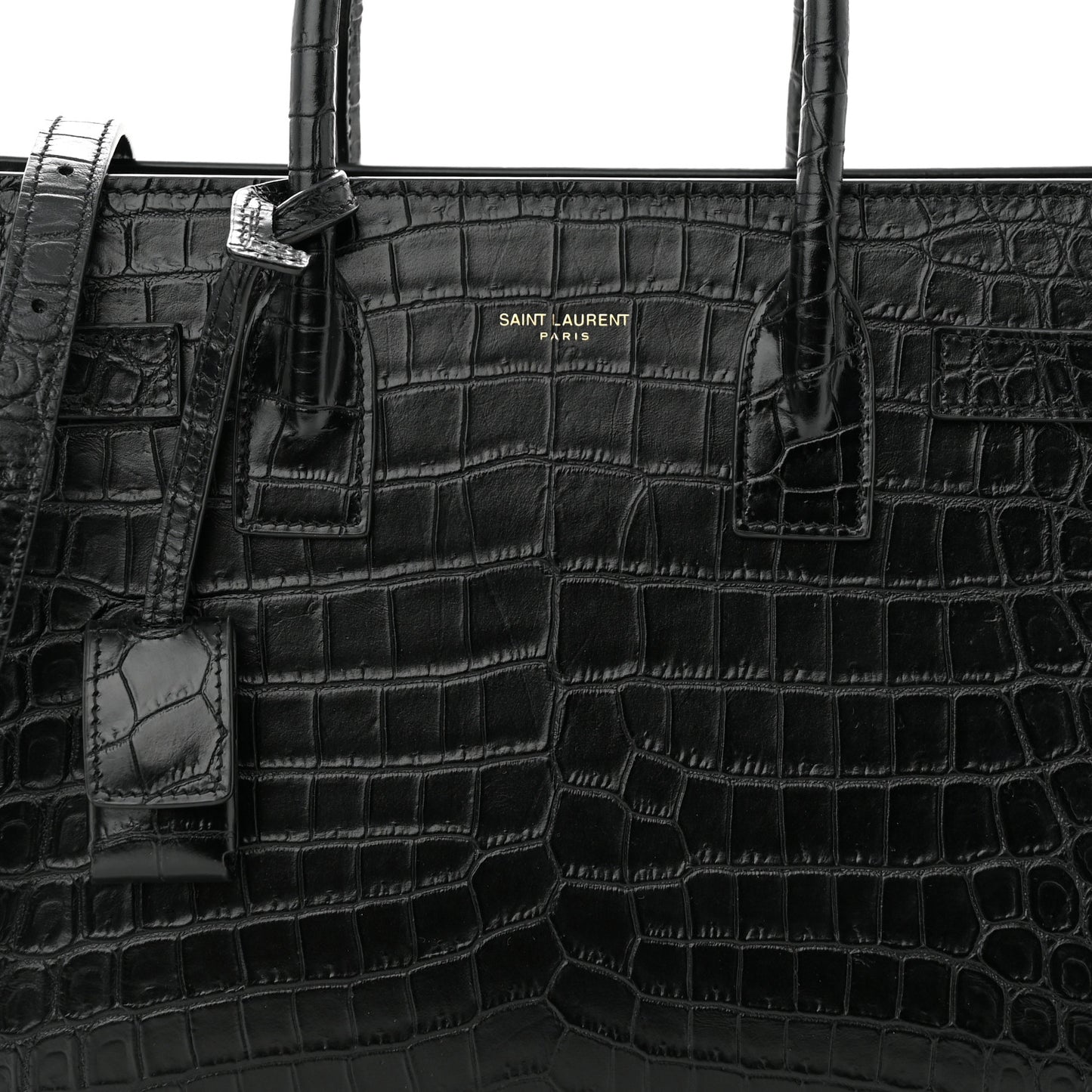 Calfskin Crocodile Embossed Baby Sac De Jour Black