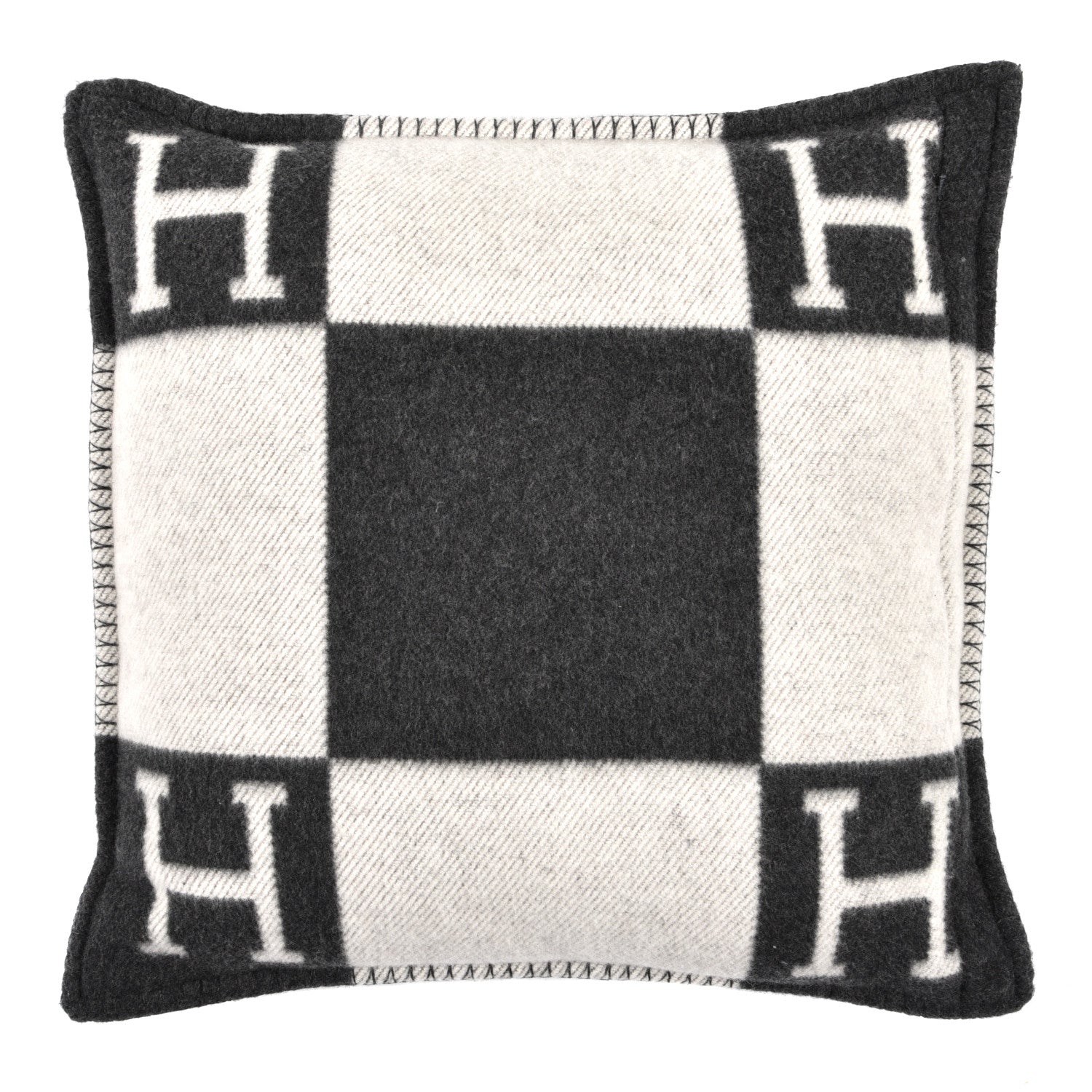 Hermes Wool Cashmere Avalon Pillow PM Ecru Gris Fonce 2 of 3
