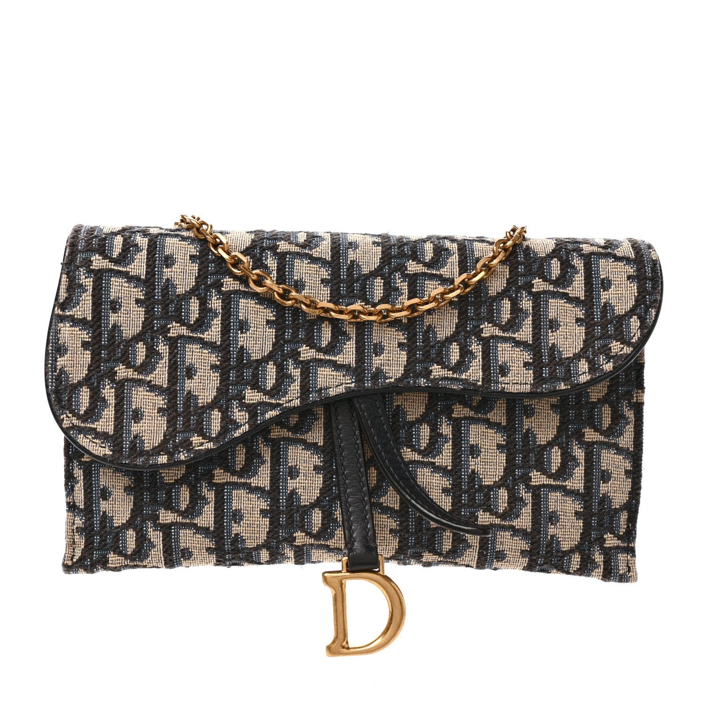 Oblique Saddle Chain Long Wallet Blue