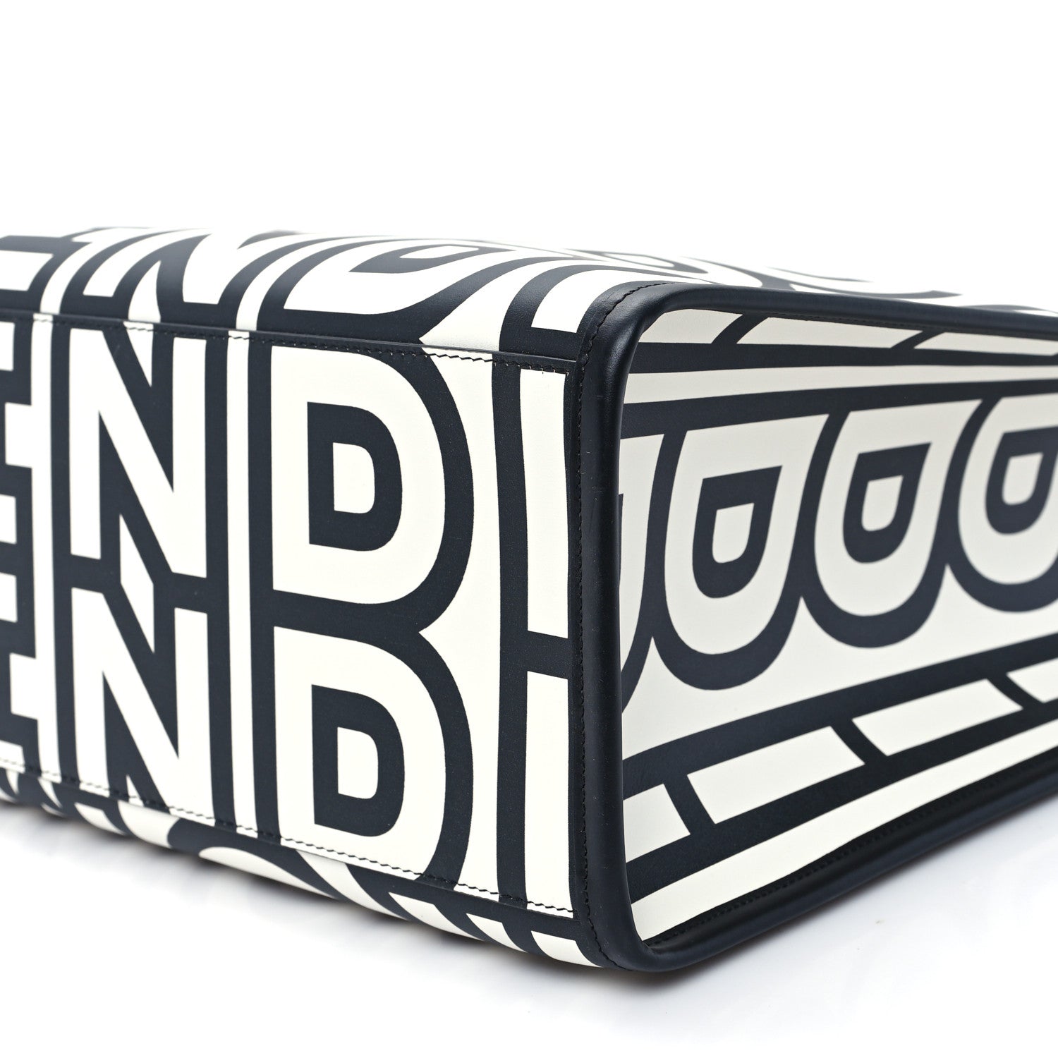 Fendi X MARC JACOBS Vitello King Logo Print Medium Fendi Sunshine Shopper Tote Black White 10 of 10