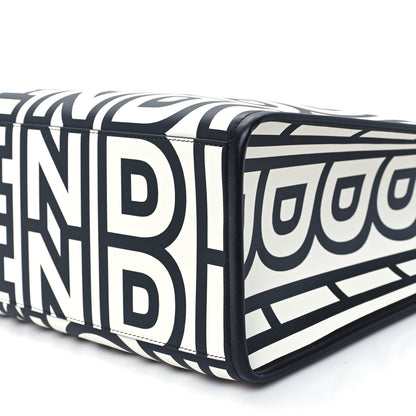 Fendi X MARC JACOBS Vitello King Logo Print Medium Fendi Sunshine Shopper Tote Black White 10 of 10