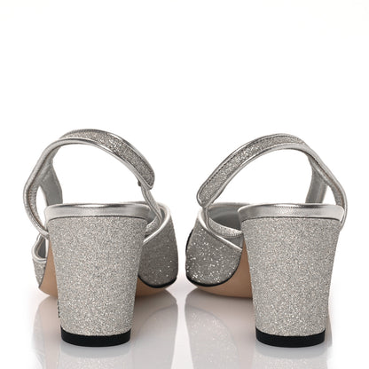 Chanel Glitter Grosgrain Cap Toe CC Slingback Pumps 37 Silver Black 5 of 10