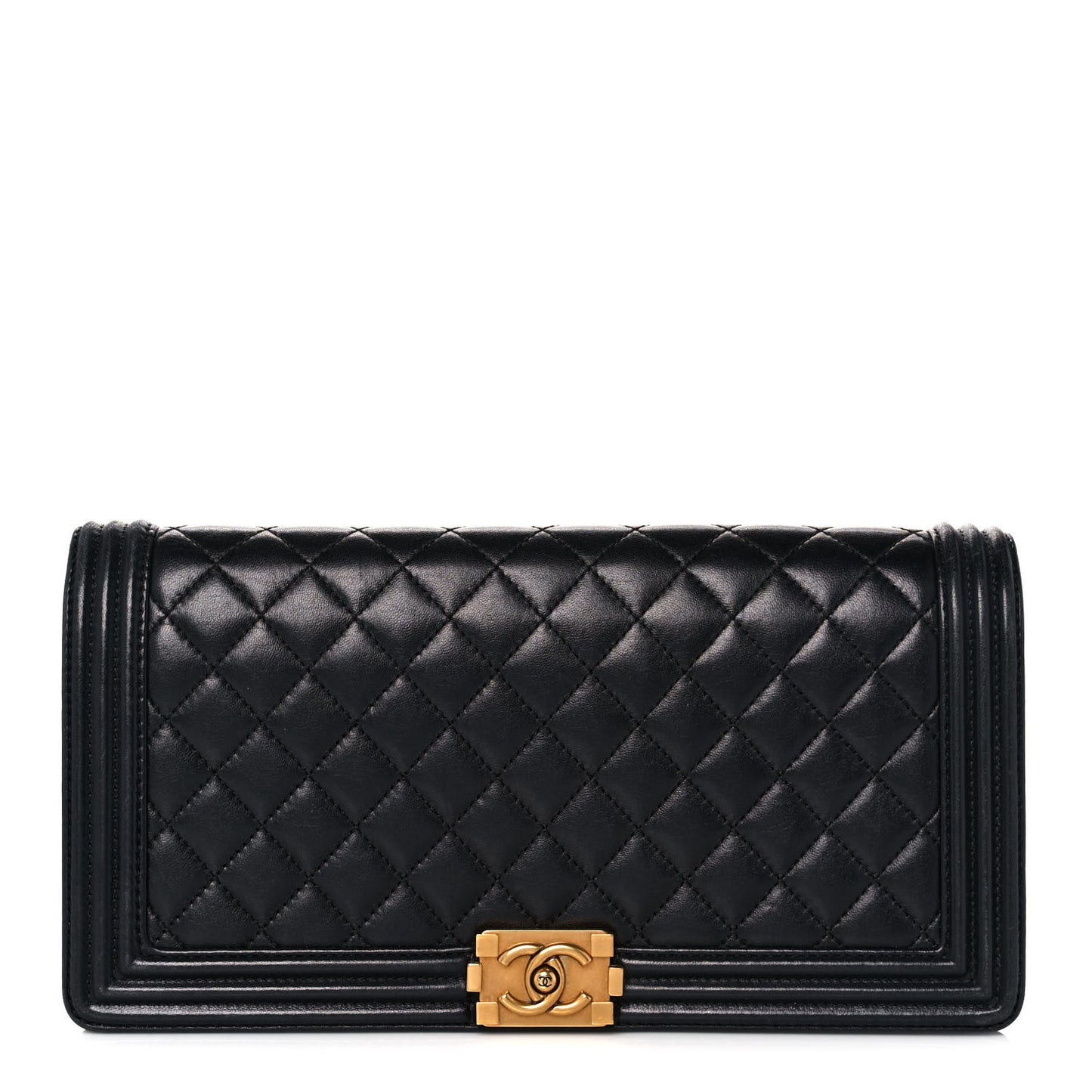 Lambskin Quilted Boy Flap Clutch Black