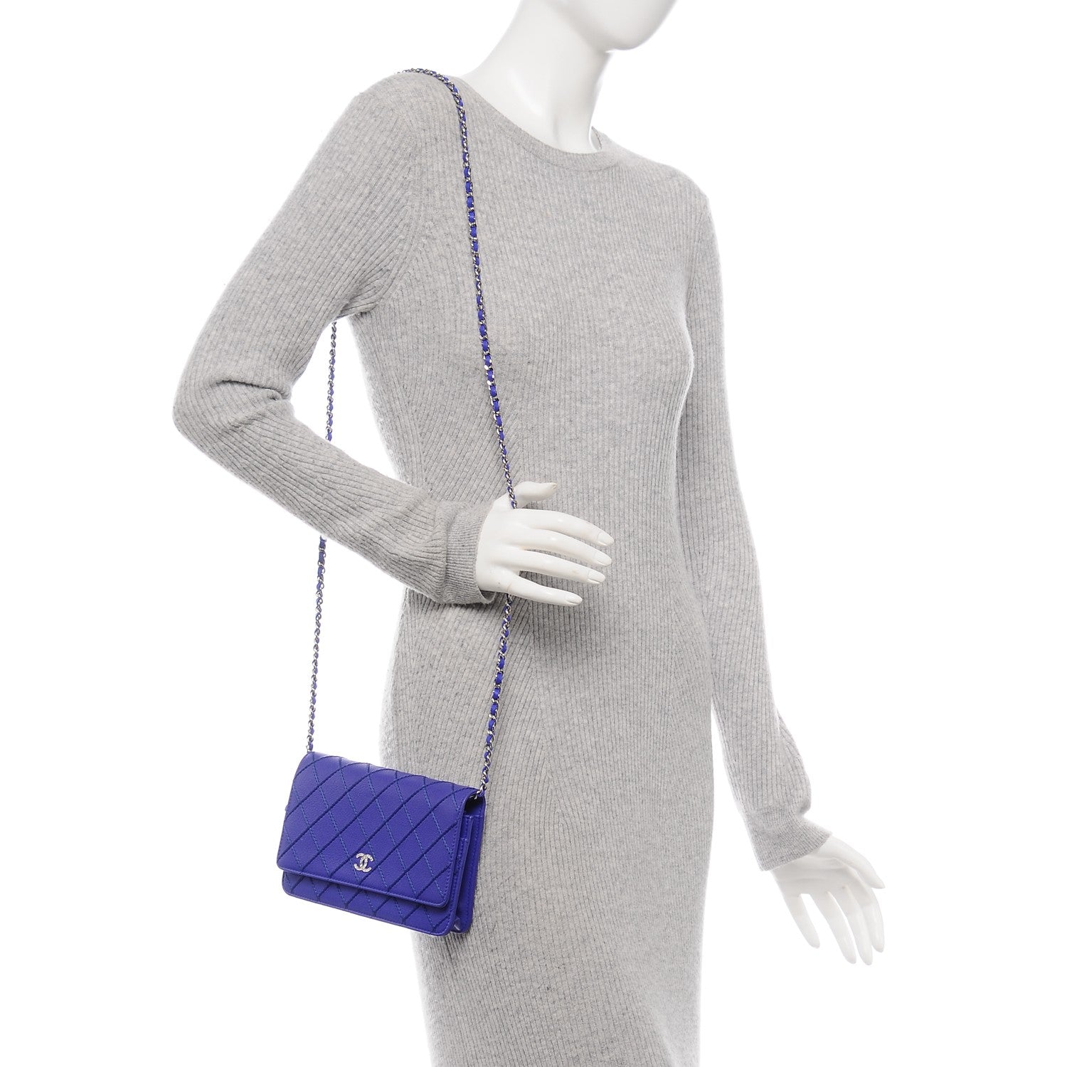Chanel Calfskin Quilted Fancy CC Wallet On Chain WOC Blue 2 of 8