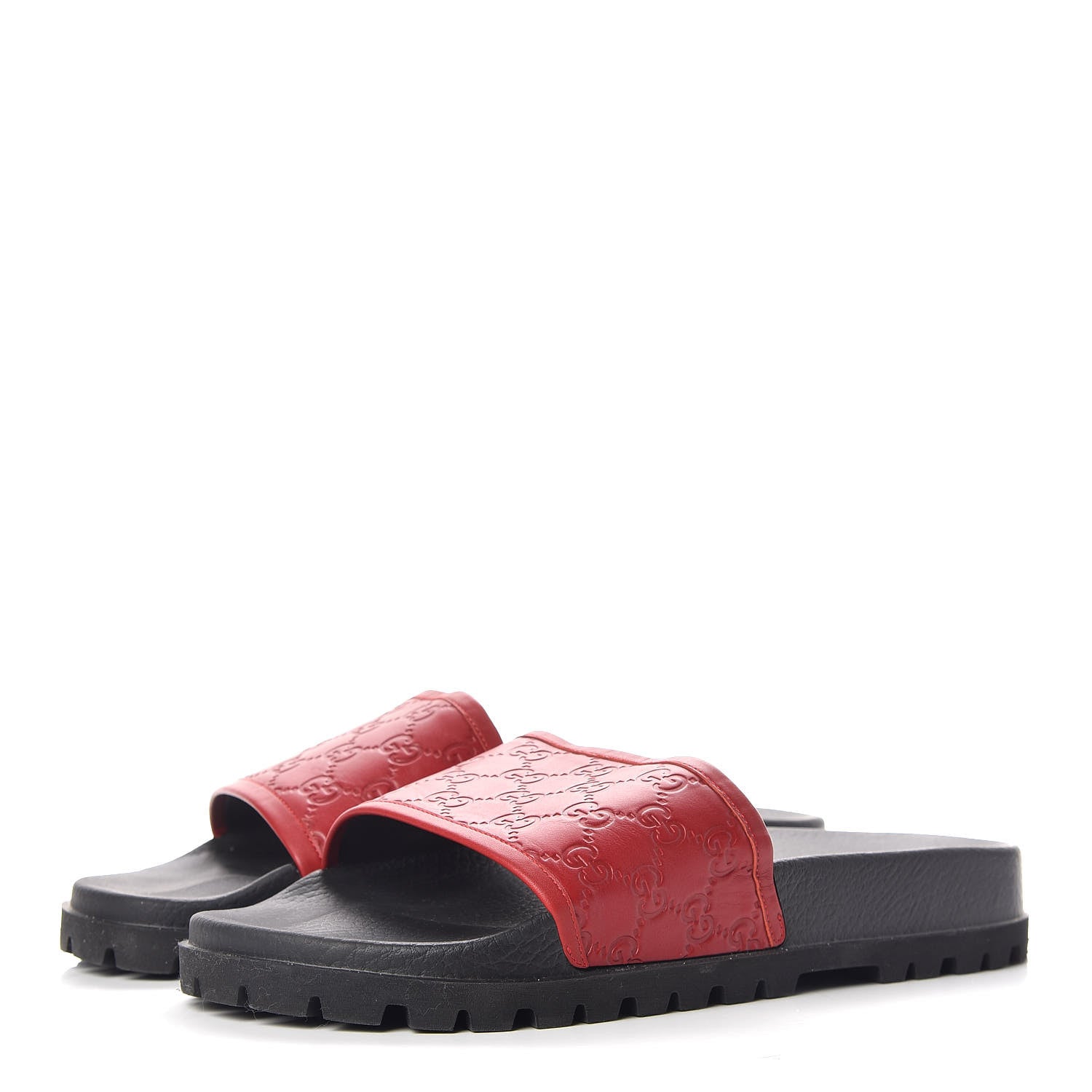 Gucci Guccissima Signature Mens Lug Sole Slide Sandals 13 Hibiscus Red 3 of 8