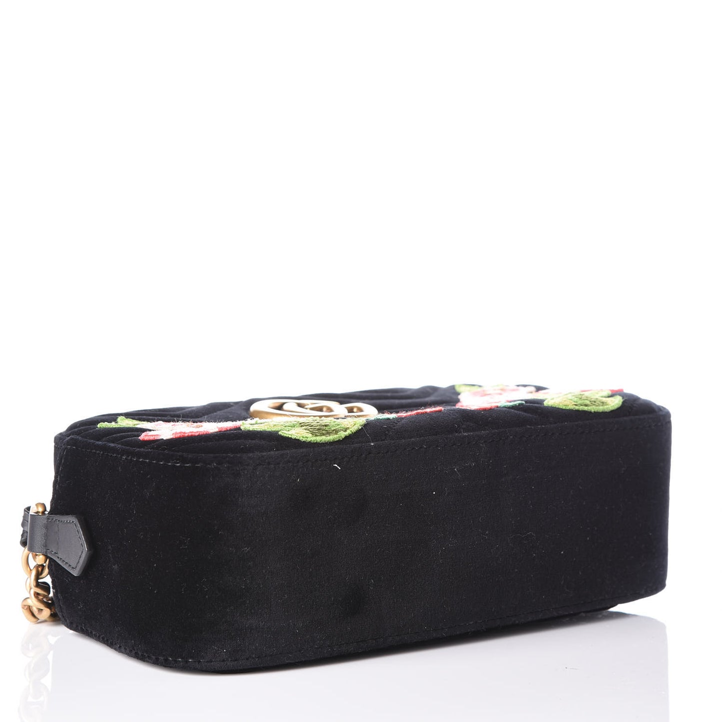 Velvet Matelasse Deer Embroidered Small GG Marmont Chain Shoulder Bag Black