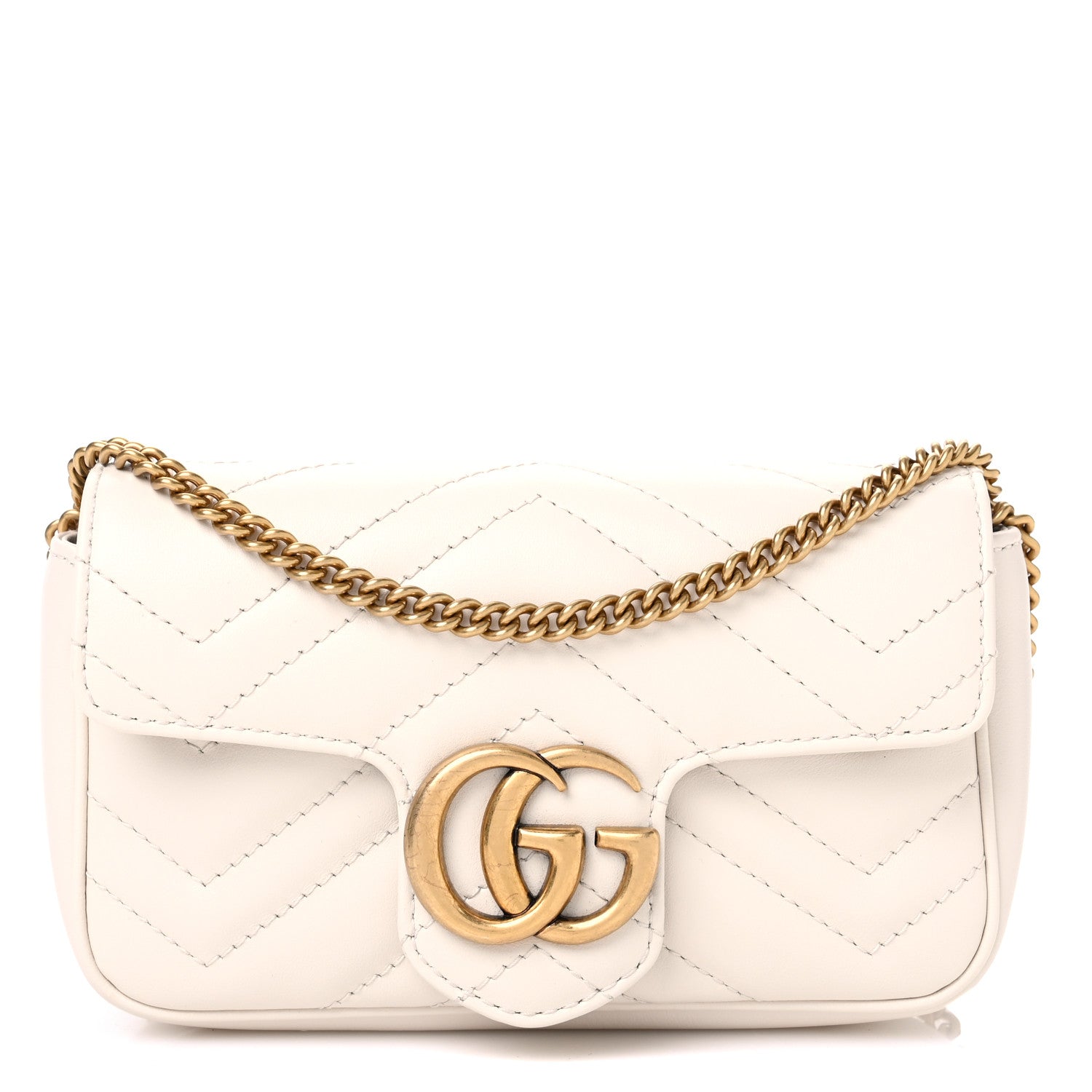 Gucci Calfskin Matelasse Super Mini GG Marmont Shoulder Bag White 1 of 10
