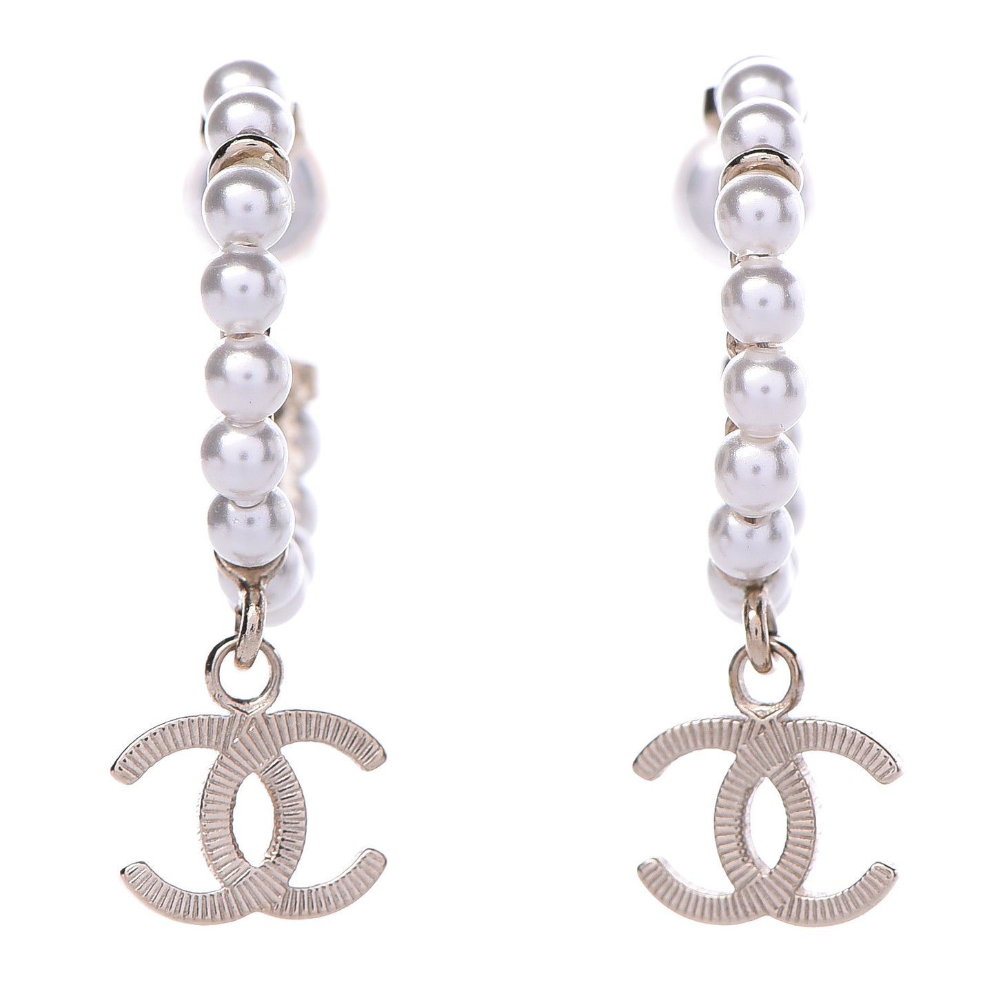 Pearl Charms CC Hoop Earrings Gold