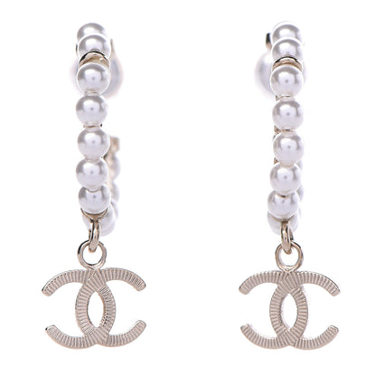 Chanel Pearl Charms CC Hoop Earrings Gold 1 of 5