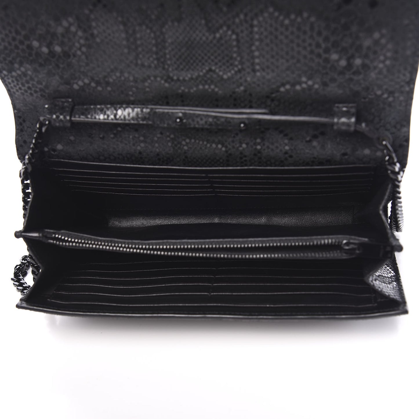 Calfskin Snakeskin Effect Monogram Chain Wallet Black