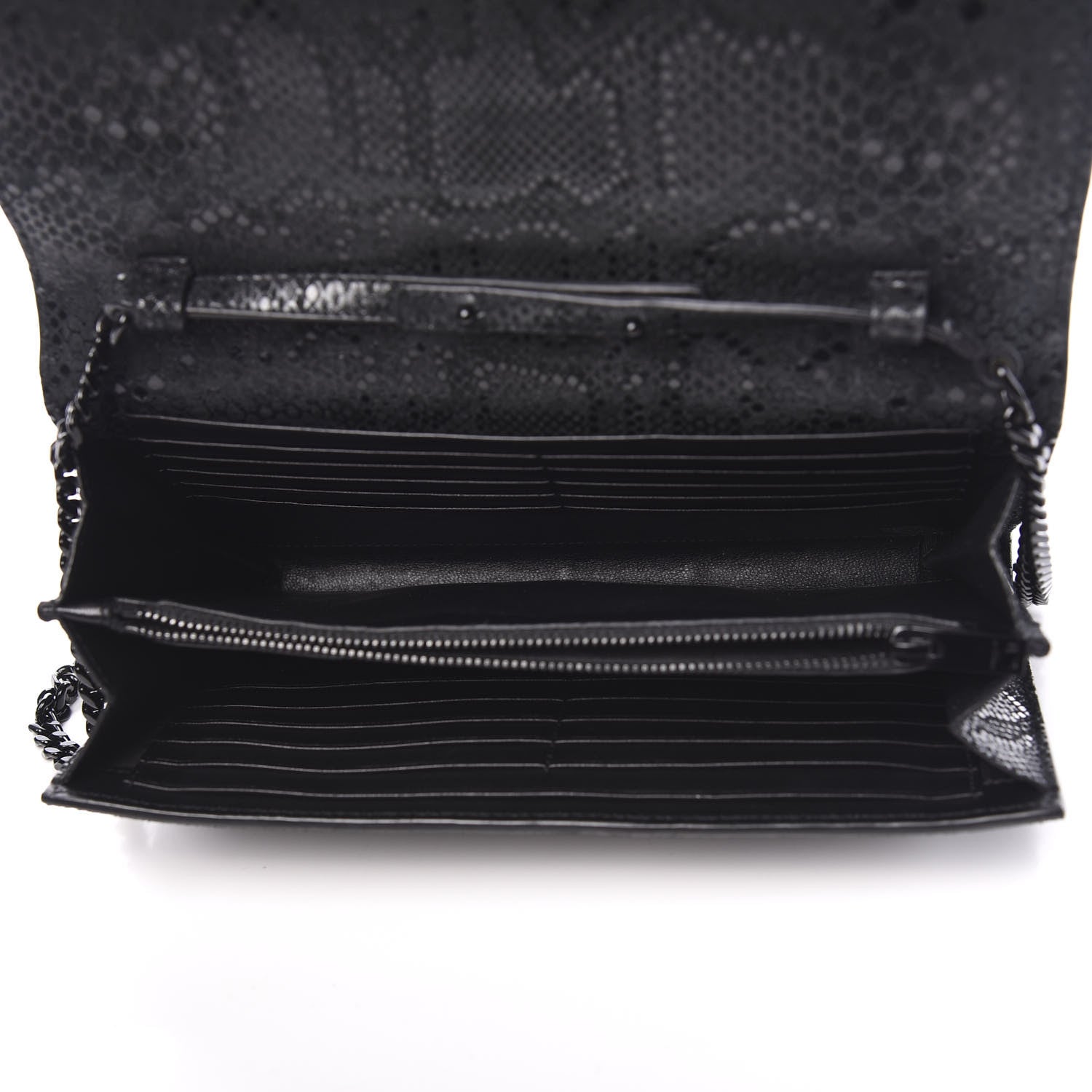 Saint Laurent Calfskin Snakeskin Effect Monogram Chain Wallet Black 4 of 9