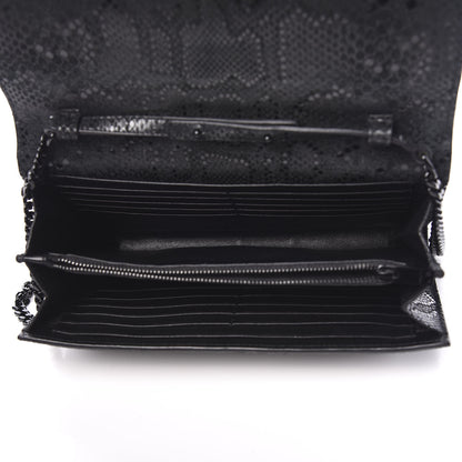 Saint Laurent Calfskin Snakeskin Effect Monogram Chain Wallet Black 4 of 9
