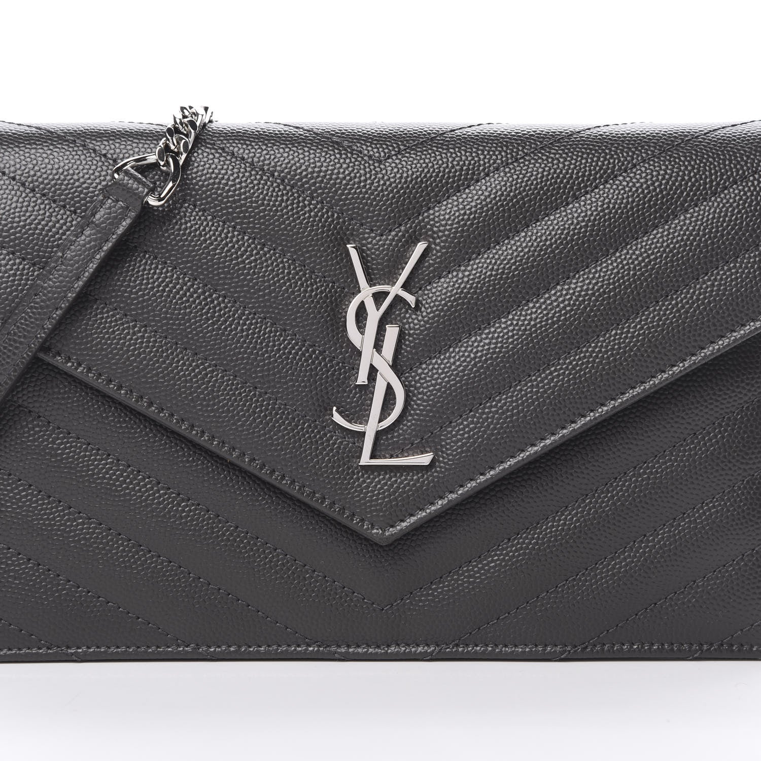 Saint Laurent Grain De Poudre Matelasse Chevron Monogram Envelope Chain Wallet Coal 9 of 11