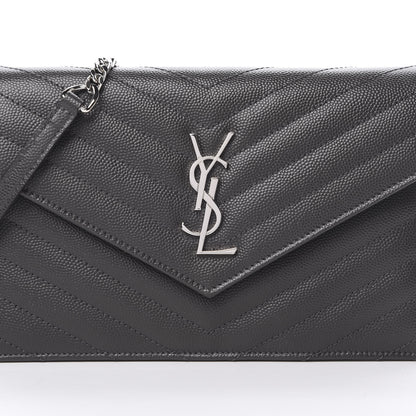 Saint Laurent Grain De Poudre Matelasse Chevron Monogram Envelope Chain Wallet Coal 9 of 11