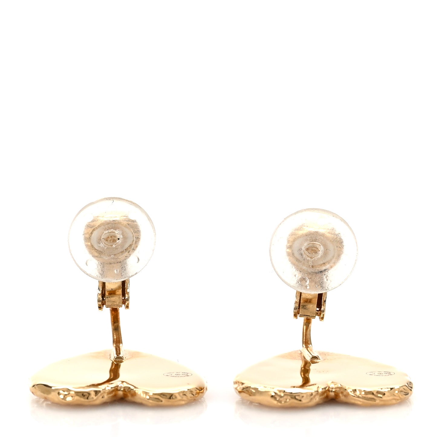 Metal Enamel CC Heart Clip On Earrings Gold Black