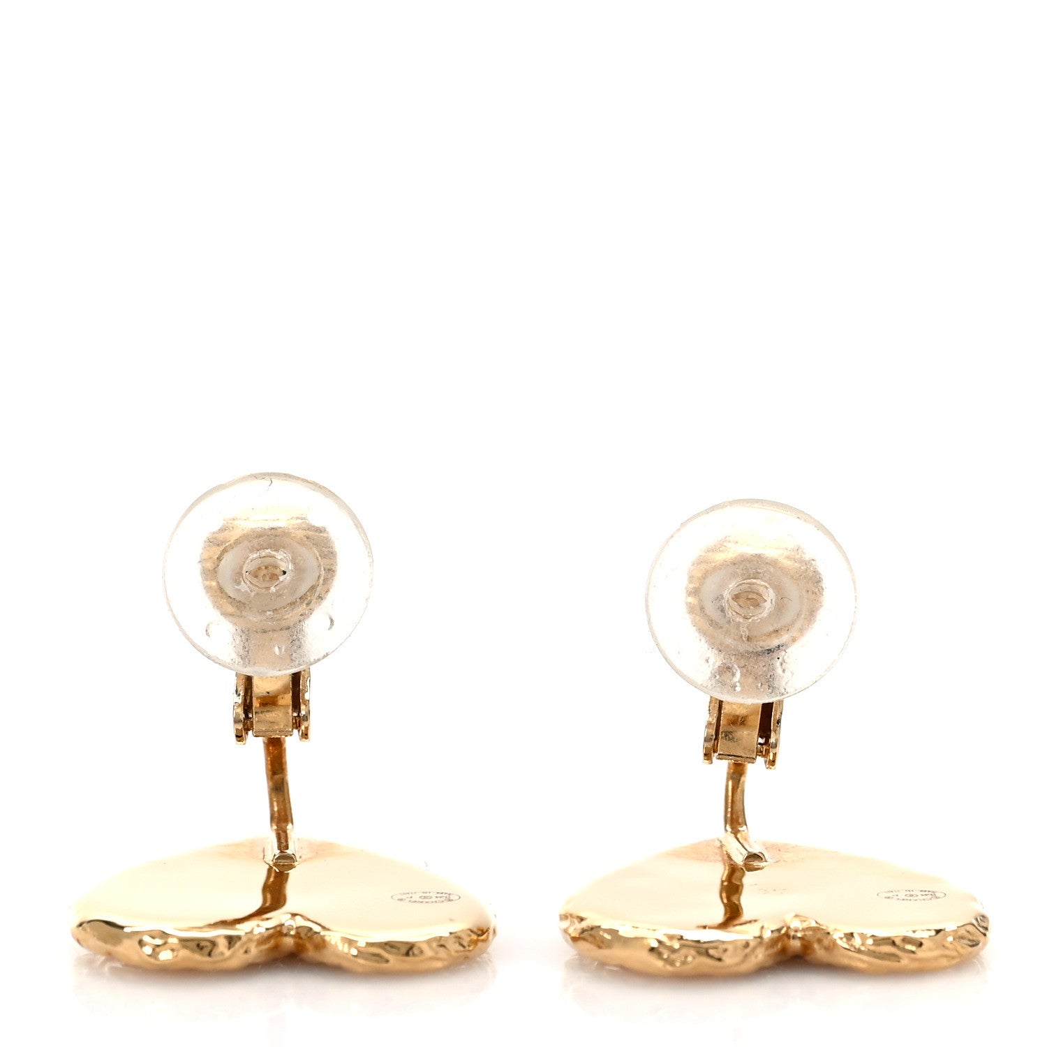 Chanel Metal Enamel CC Heart Clip On Earrings Gold Black 3 of 4