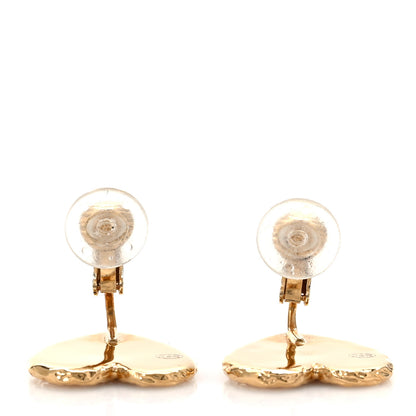 Chanel Metal Enamel CC Heart Clip On Earrings Gold Black 3 of 4