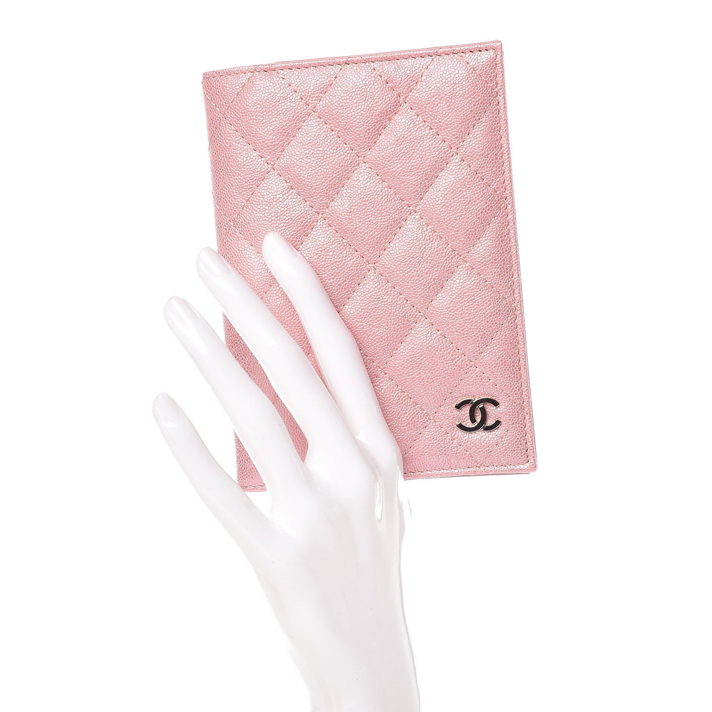Iridescent Caviar Quilted Passport Holder Pink