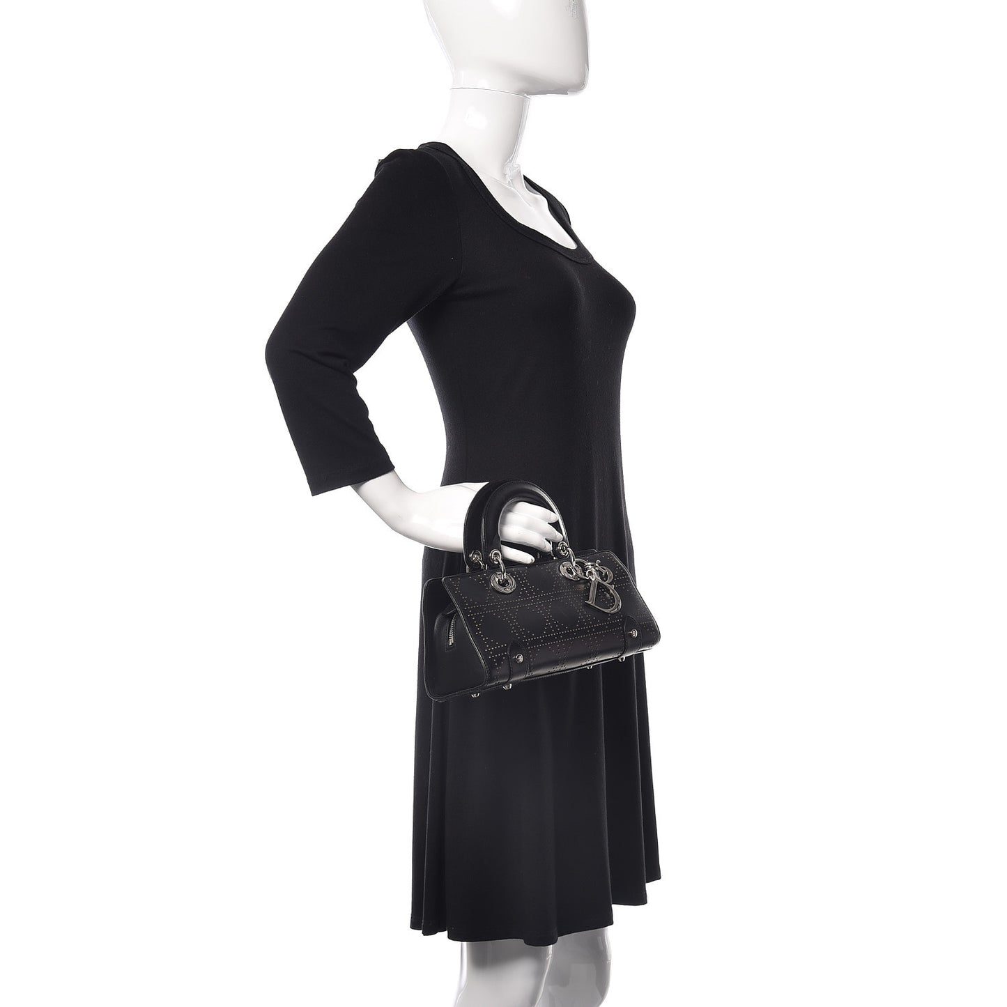Calfskin Cannage Perforated Small Lady Dior East West Black