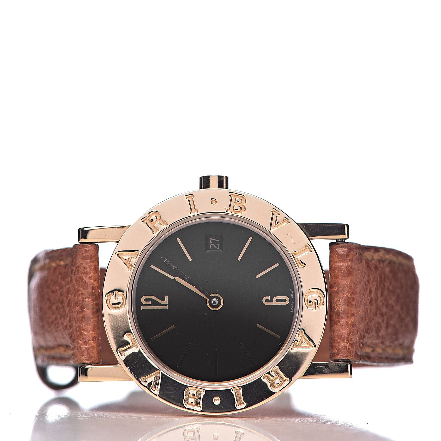 Bulgari 18K Yellow Gold Calfskin 26mm Quartz Watch Black 3 of 11