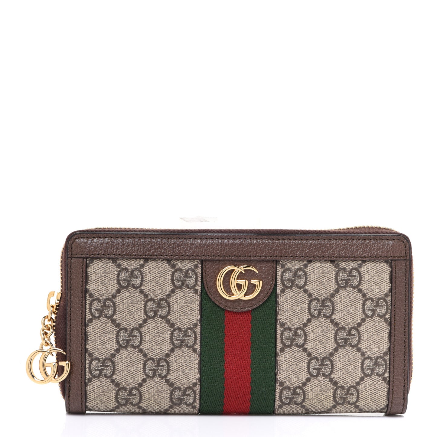 GG Supreme Monogram Web Ophidia Zip Around Wallet Brown