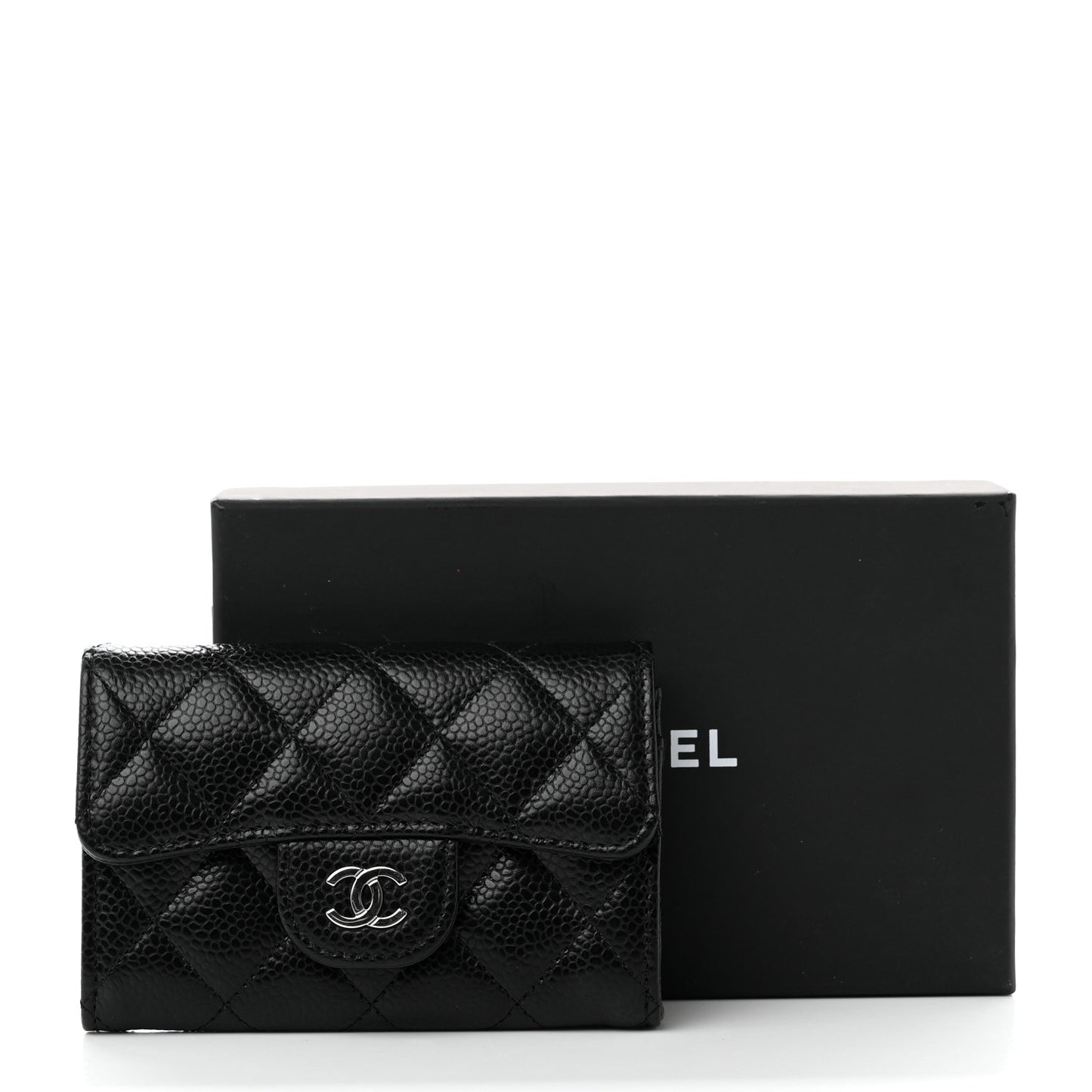 Caviar Quilted Flap Card Holder Wallet Black