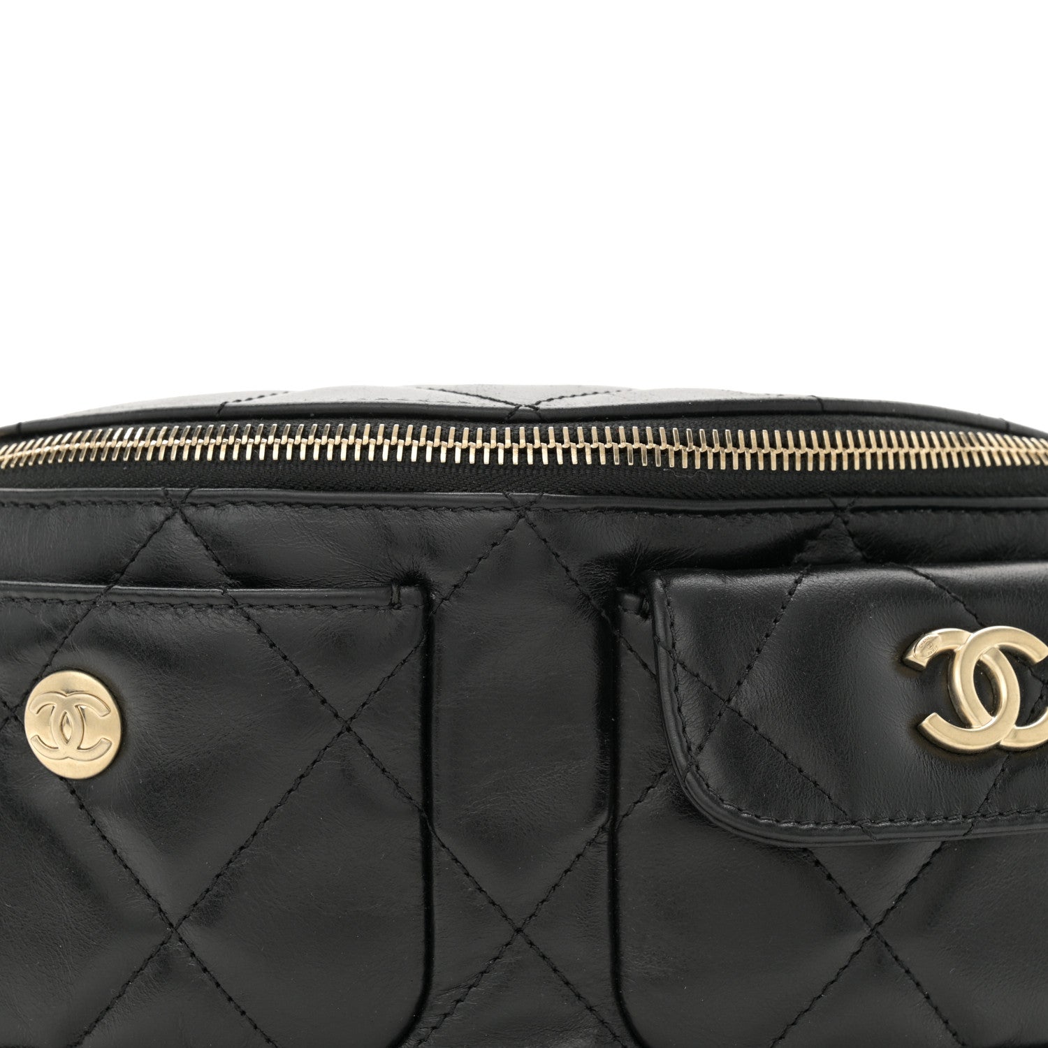 Chanel Shiny Aged Calfskin Quilted CC Pockets Jacket Waist Belt Bag Black 8 of 10