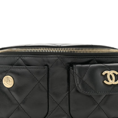 Chanel Shiny Aged Calfskin Quilted CC Pockets Jacket Waist Belt Bag Black 8 of 10