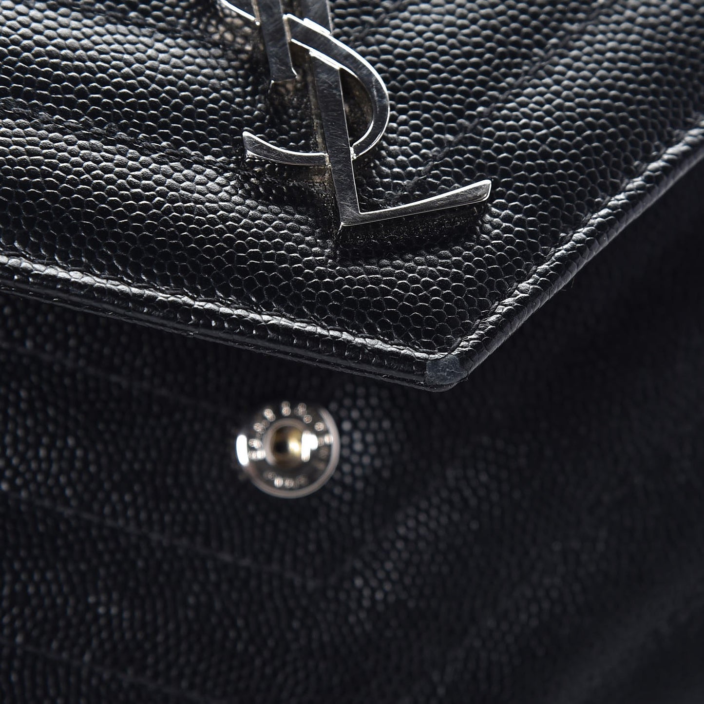 Grain De Poudre Matelasse Chevron Monogram Envelope Chain Wallet Black