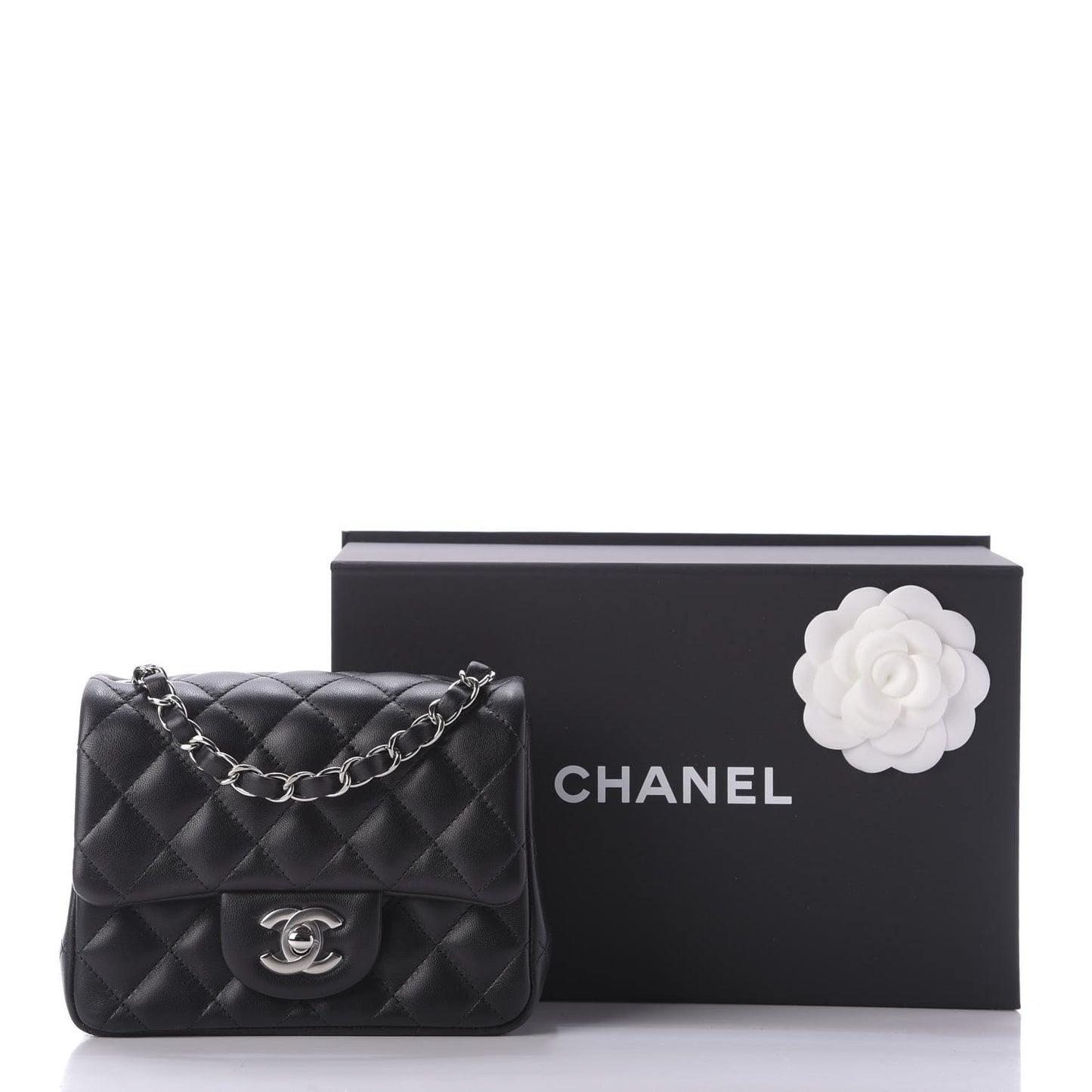 Lambskin Quilted Mini Square Flap Black