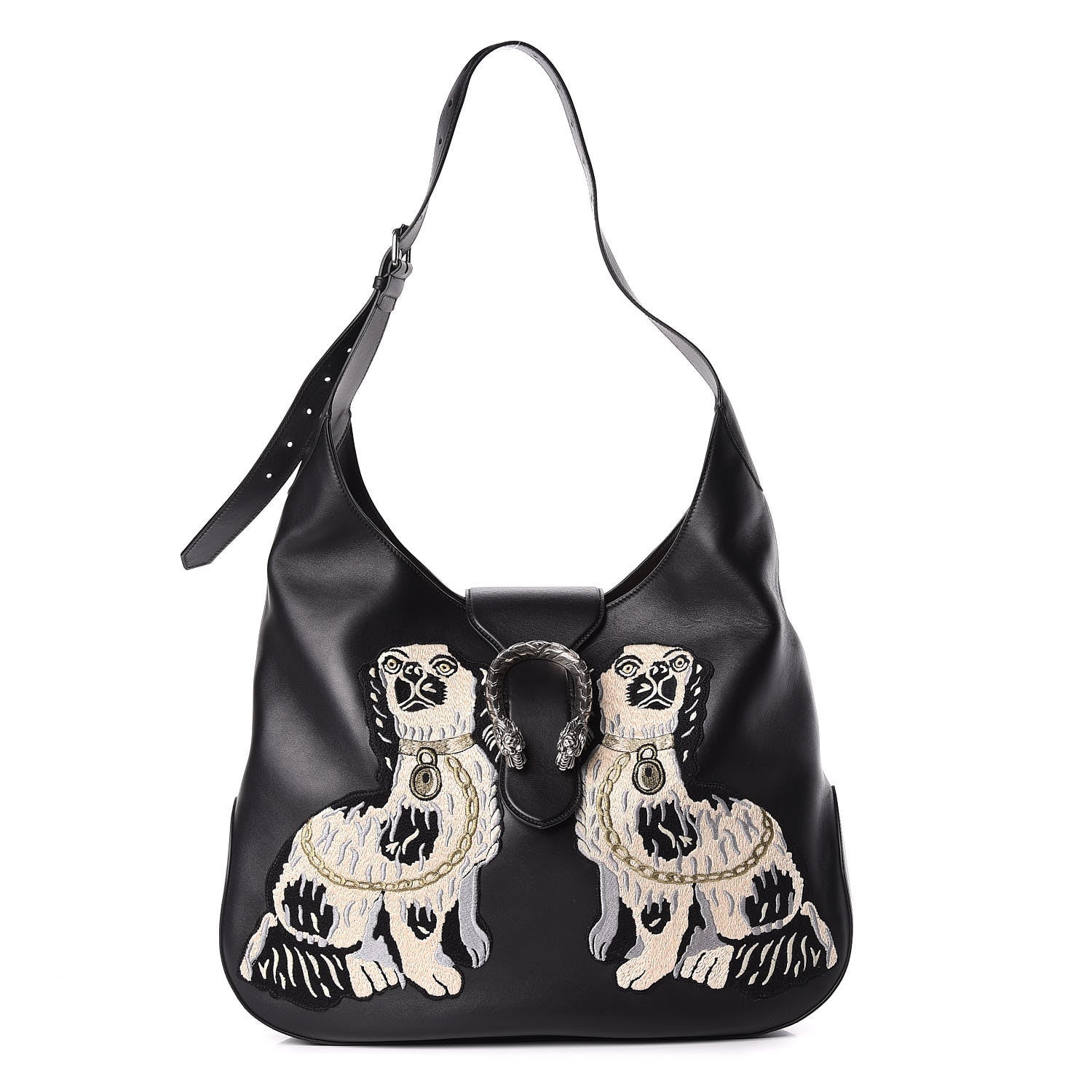Gucci Calfskin Dog Embroidered Extra Large Dionysus Hobo Black 1 of 11