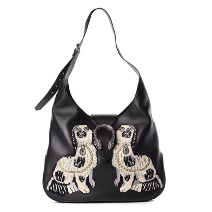 Gucci Calfskin Dog Embroidered Extra Large Dionysus Hobo Black 1 of 11
