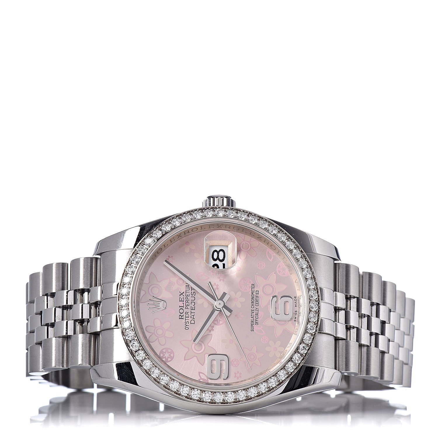 Rolex Stainless Steel 18K White Gold Diamond 36mm Oyster Perpetual Datejust Watch Pink Flowers 116244 3 of 6