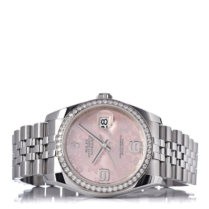 Rolex Stainless Steel 18K White Gold Diamond 36mm Oyster Perpetual Datejust Watch Pink Flowers 116244 3 of 6
