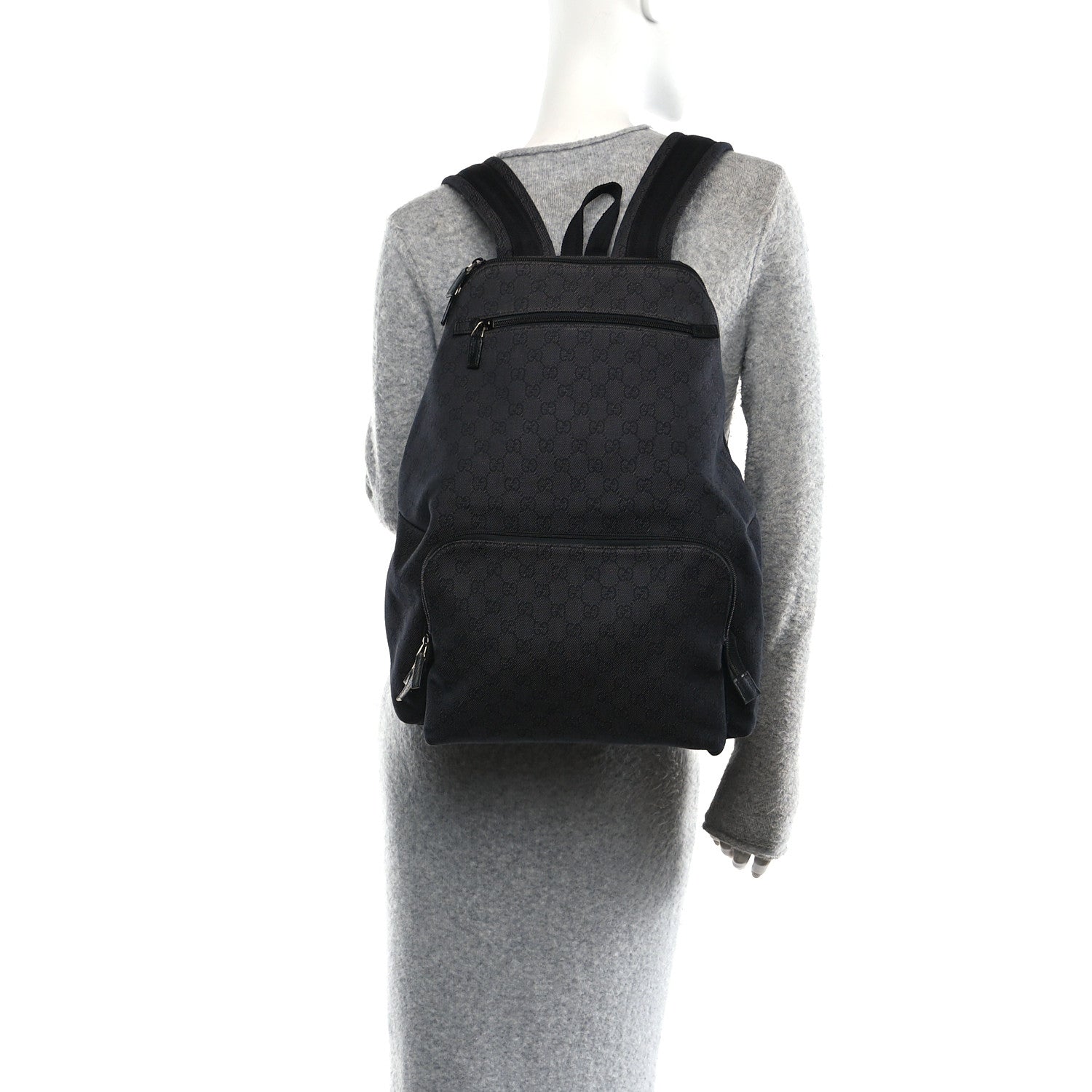Gucci Denim Monogram Medium Backpack Black 2 of 12