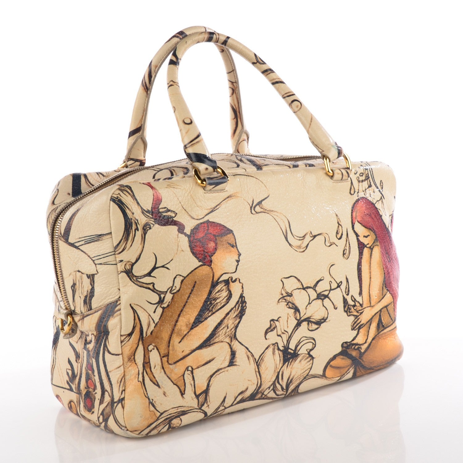 Prada X JAMES JEAN Cervo Lux Fairy Print Large Double Handle Boston Bag Prugna 3 of 19