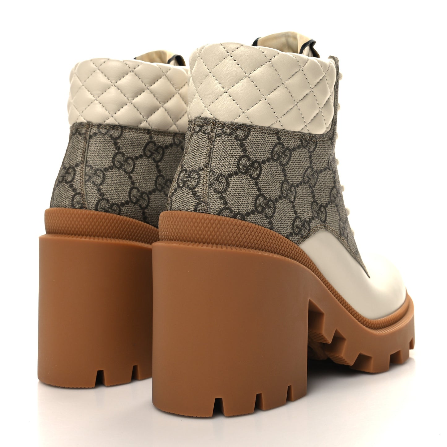 Calfskin GG Supreme Monogram Nappa Quilted Lace Up Ankle Boots 36.5 Mystic White Beige