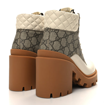 Gucci Calfskin GG Supreme Monogram Nappa Quilted Lace Up Ankle Boots 36.5 Mystic White Beige 4 of 8