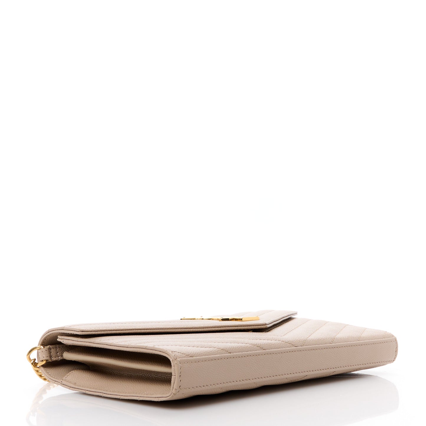 Grain De Poudre Matelasse Chevron Monogram Chain Wallet Dark Beige