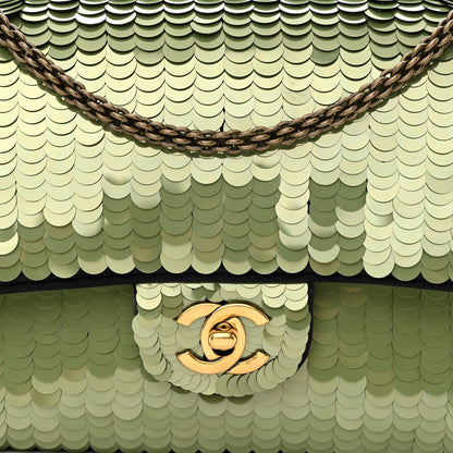 Chanel Satin Sequin Medium Paris Shanghai Double Flap Green 9 of 14
