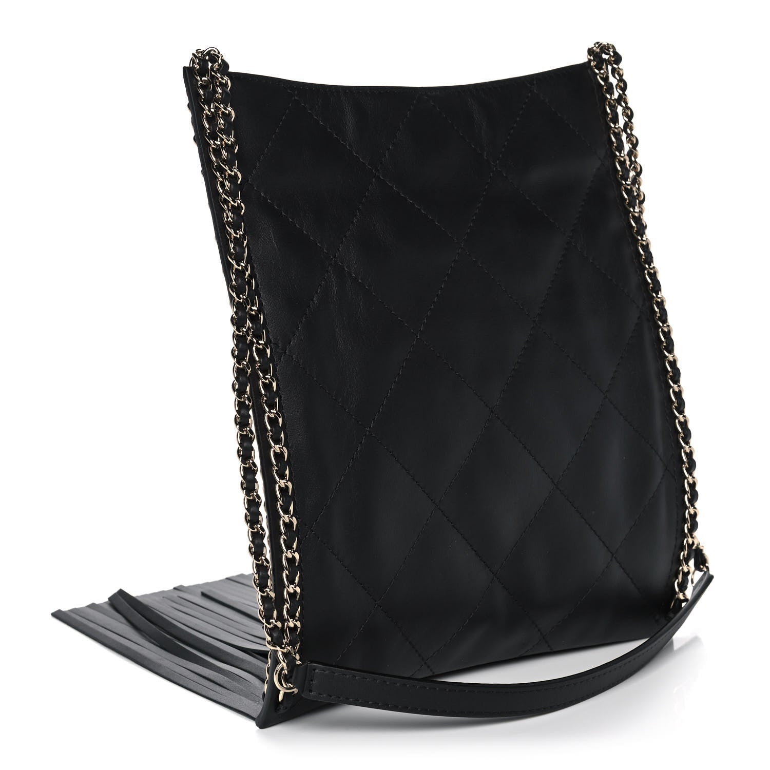 Chanel Calfskin Quilted Fringe Small Shopping Bag Black 3 of 11