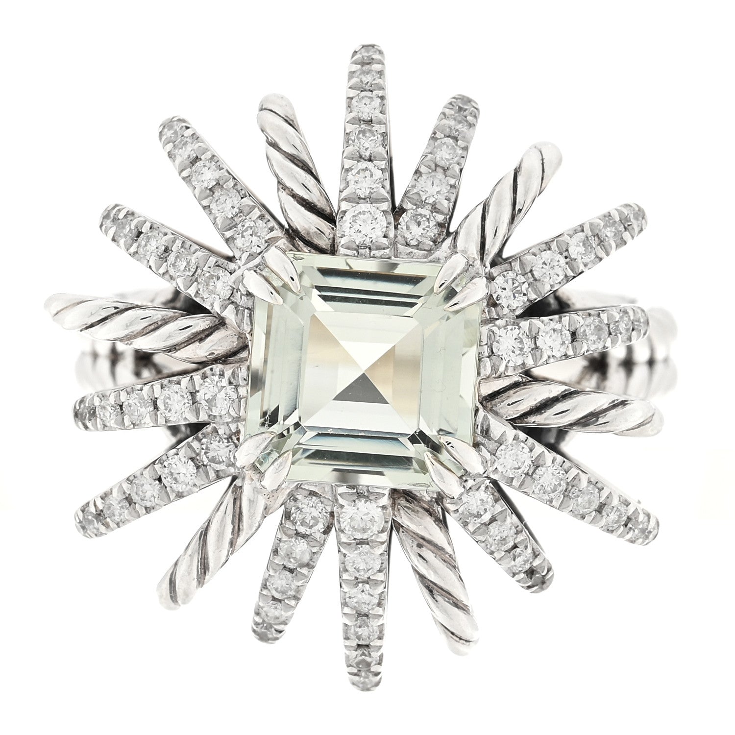 David Yurman Sterling Silver Diamond Prasiolite Starburst Ring 57 8 1 of 4