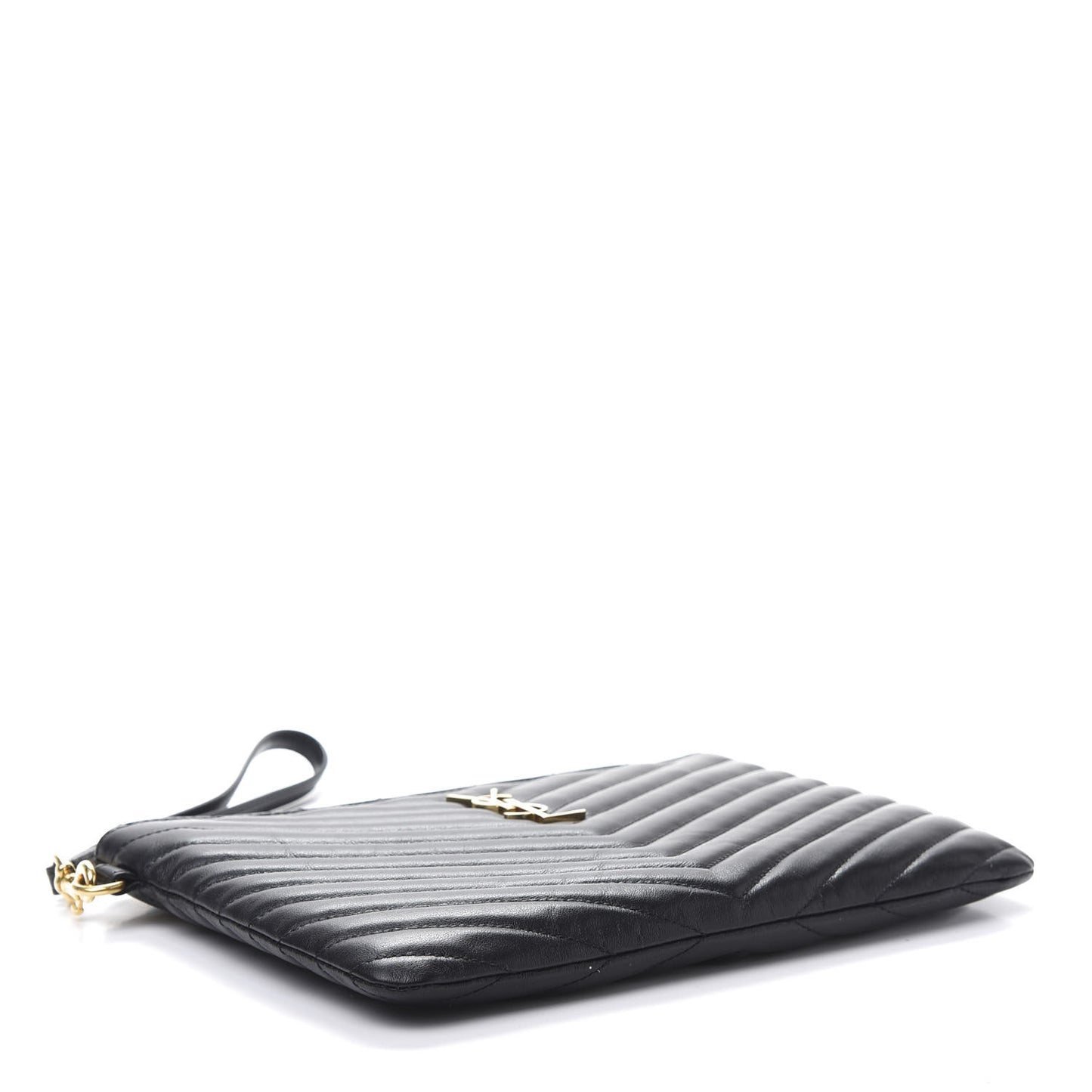 Calfskin Matelasse Chevron Monogram A5 Wristlet Black