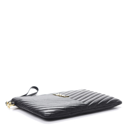 Saint Laurent Calfskin Matelasse Chevron Monogram A5 Wristlet Black 4 of 11