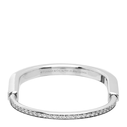Tiffany 18K White Gold Diamond Tiffany Lock Half Pave Bangle Bracelet 2 of 6