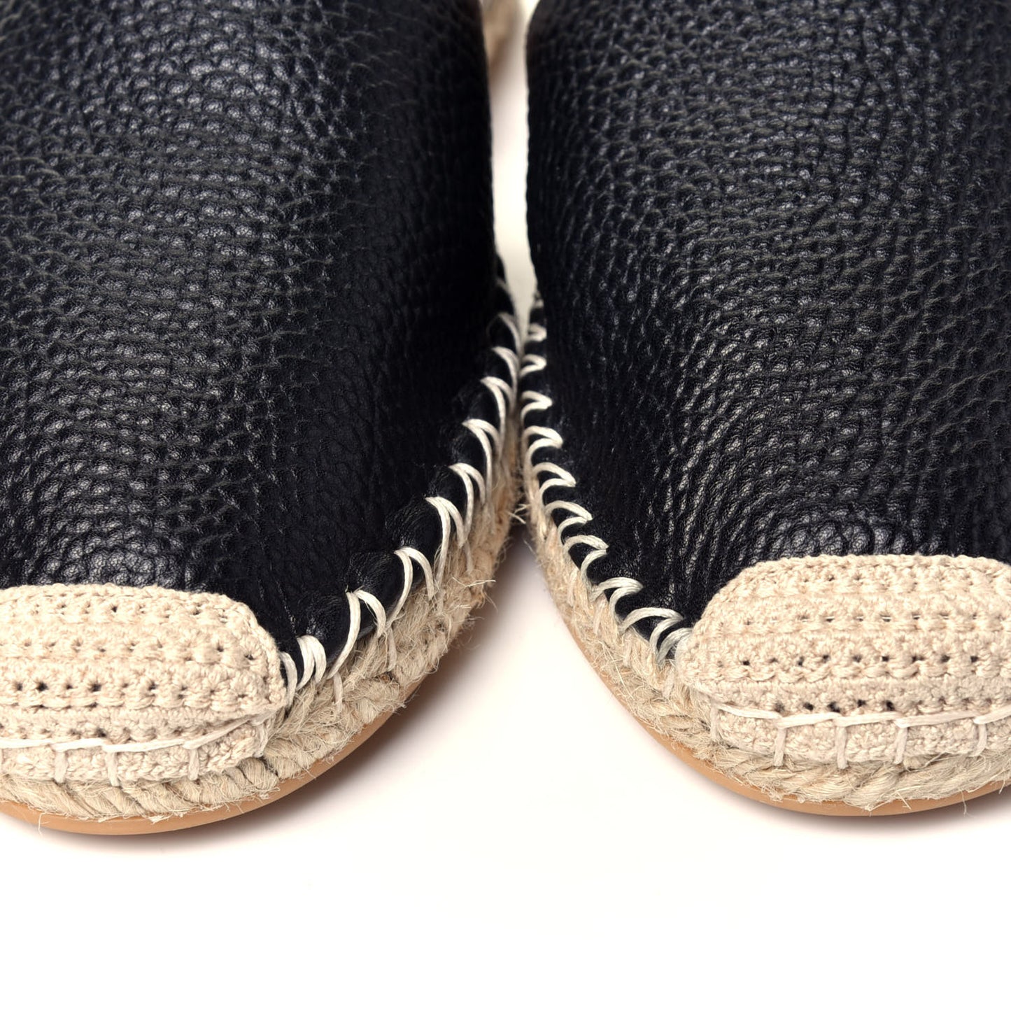 Grained Calfskin Rockstud Ankle Wrap Espadrille 20mm Flats 40 Black Light Cuir Natural