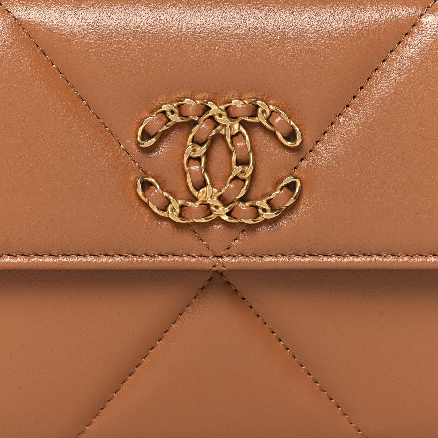 Lambskin Quilted Chanel 19 Flap Wallet Brown