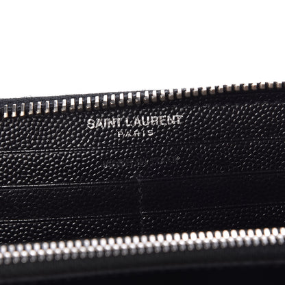 Saint Laurent Grain De Poudre Matelasse Chevron Monogram Zip Around Wallet Black 6 of 7