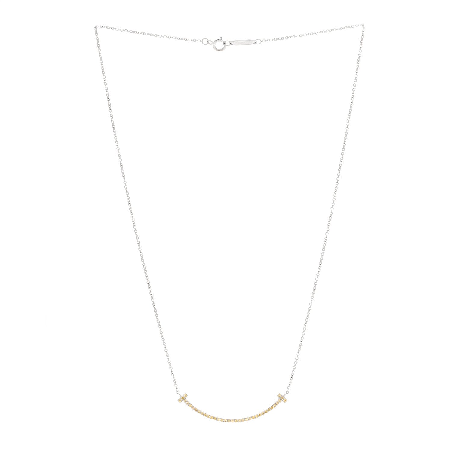 Tiffany 18K White Gold Yellow Sapphire Small T Smile Pendant Necklace 3 of 6
